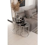 home plus mobilya 3'lü Gümüş Ayak Füme Ayna & Bohem Sehpa & Zigon Sehpa & Orta Sehpa & Modern Sehpa Takımı &