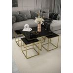Home Plus Mobilya 4+1 Gold Kaplama Siyah Ayna Orta Sehpa - gold siyah
