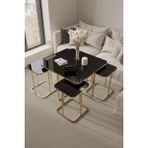 Home Plus Mobilya 4+1 Gold Kaplama Siyah Ayna Radüslü Orta Sehpa - gold siyah