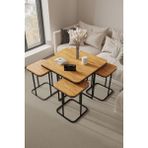 Home Plus Mobilya 4+1 Siyah Ayak 18MM Atlantik Çam Sunta Radüslü Orta Sehpa - Siyah Atlantik Çam