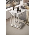 home plus mobilya 4'lü Tekerlekli Zigon Sehpa Gümüş Ayak Beyaz 18 mm Mdf