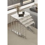 Home Plus Mobilya Defne 4' Lü Zigon Sehpa Gümüş Ayak Beyaz Mermer Desen 18 Mm Mdf