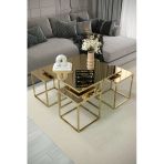 home plus mobilya London 5'li Gold Kaplama Bronz Aynalı Orta Sehpa & Zigon Sehpa & Yan Sehpa & Bohem Sehpa Takımı