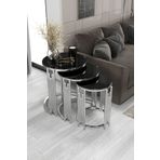 home plus mobilya Olimpos Piyano 3'Lü Gümüş Siyah Zigon Sehpa Takımı