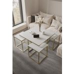 home plus mobilya Ottawa 5'li Gold Beyaz 12 Mm Parlak Mdf Orta Sehpa & Zigon Sehpa & Yan Sehpa & Bohem Sehpa Takımı