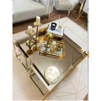 Home Plus Mobilya Premium 4+1 Kare Pizza ayna Orta Sehpa Zigon Sehpa Takımı - goldbronz