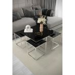 home plus mobilya Roma 5'li Gümüş Kaplama Siyah Aynalı Orta Sehpa & Zigon Sehpa & Yan Sehpa & Bohem Sehpa Takımı