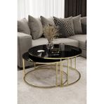 Home Plus Mobilya Yavrulu 1+1 Orta Sehpa Gold Kaplama Siyah Ayna - GOLD SİYAH
