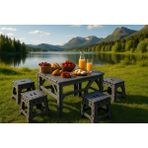 Home Portatif Plastik Katlanabilir Kolay Taşınır Kamp Piknik Masası + 4 Adet Katlanır Kamp Tabure Set - 45 x 47 x 42 cm