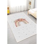 Home Renkli Gökkuşağı ve Çiçek Desenli Kaymaz Taban Çocuk Odası Halısı