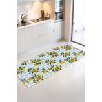 Home Sarı Limon Desenli Mavi Çizgili Ferah Görünümlü Dekoratif Mutfak Halısı