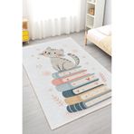 Home Sevimli Kedi ve Kalp Desenli Yıkanabilir Kaymaz Taban Çocuk Odası Halısı