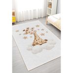 Home Sevimli Zürafa ve Yıldız Desenli Yıkanabilir Kaymaz Taban Çocuk Odası Halısı