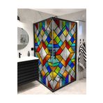 Home Sf 620 Renkli Geometrik Desenli Şeffaf Vitray Cam Kaplama Yapışkanlı Folyo