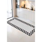 Home Siyah Beyaz Kare Desenli Şık ve Modern Mutfak Halısı