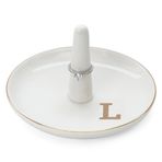 HOME SMILE Baş Harfleri Yüzük Tutucu Takı Tepsisi Kişiselleştirilmiş L-Monogramlı Arkadaşlar için Nişan Hediyeleri, Doğum Günü Anneler Günü Kadınlar için Noel Hediyeleri, Seramik Beyaz