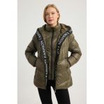 Home Store Kapşonu Yazılı Puffer Mont - Kaki