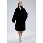 Home Store Kürk Palto Kadın Siyah Uzun Kol Düğmeli Günlük Model Standart Kesim Polyester