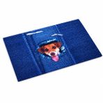 Home Trendy Köpek Desenli Kapı Paspası, Mavi, Polyester, 45x75 cm, Kaymaz Tabanlı, İç ve Dış Mekan