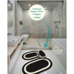 Home Turko 2'li Takım Jüt, Hasır, Paspas, Banyo Paspası, Banyo Paspas Takımı ve Banyo Sepeti - Beyaz - Siyah