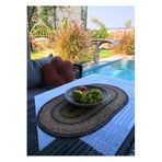 Home Turko Hasır Runner, 37x63cm, Amerikan Servis, Hasır Örme, Hasır Runner, Sehpa Örtüsü, Hediyelik Ev Eşyası Antrasit şerit