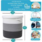 Home Turko Jüt Kapaklı Kulplu Çamaşır Sepeti Katlanabilir Tasarım 40 X 35 CM Doğal Malzeme - Üç Renkli
