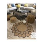 Home Turko JÜT PAPATYA KIRÇIL DESENLİ DESENLİ ÇİFT TARAFLI KİLİM EL DOKUMASI HALI EV EŞYASI HEDİYELİK 140 x 140 HASIR-SİYAHKIRÇIL