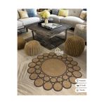Home Turko JÜT PAPATYA KIRÇIL DESENLİ DESENLİ ÇİFT TARAFLI KİLİM EL DOKUMASI HALI EV EŞYASI HEDİYELİK 150 x 150 HASIR-SİYAHKIRÇIL