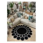 Home Turko JÜT PAPATYA KIRÇIL DESENLİ DESENLİ ÇİFT TARAFLI KİLİM EL DOKUMASI HALI EV EŞYASI HEDİYELİK 200 x 200 SİYAH-BEYAZKIRÇIL
