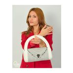 Home Turko Mini Jüt Hasır Portföy Clutch El Çantası, Kadın Çantası, Jüt Boho Çanta, Gri-Beyaz
