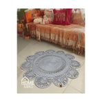 Home Turko Moderin Hasır, Jüt Desenli, Naturel - Jüt Dekoratif Kilim, Paspas, Banyo Paspası, Balkon Paspası 150 x 150 gri