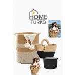 Home Turko Yazlık Bohem Tarzı Plaj Çantası, Dekoratif Yıkanabilir Boho Hasır