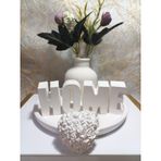 HOME Yazılı Dekoratif Set, Beyaz Vazo, Tabak, Kalp Obje ve Harflerle Ev Dekorasyonu Seti