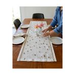 homease Keten Görünümlü Nakış Detaylı Püsküllü Gardenya Kumaş Runner | Makinede Yıkanabilir Runner | 45*140