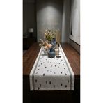 homease Keten Görünümlü Nakış Detaylı Püsküllü Gardenya Kumaş Runner | Makinede Yıkanabilir Runner