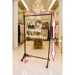 Homebella 160 cm Çelik Konfeksiyon Elbise Askılık Tekerlekli Portatif Eşek Home Hanger 105 cm En Demonte