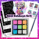 HomedU Glowl Simli, Organik, El Yapımı, Suluboya 9'lu Set, Boyama Kağıtları, Sticker Seti, Fırça Hediyeli