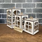 Homejamin 3'lü Mini Ahşap Dekoratif Süs Fener Seti Hint Penceresi motif (Beyaz)