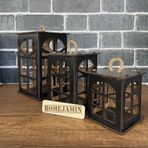 Homejamin 3'lü Mini Ahşap Dekoratif Süs Fener Seti Hint Penceresi motif (Siyah)