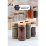 Homekolik 12’li Ahşap Kapaklı Vakumlu 320 cc Cam Baharatlık Seti – Şeffaf Baharat Kavanozu – 13x7 cm
