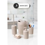 Homekolik 5 Parça Kahverengi Plastik Banyo Seti – Çöp Kovası, Klozet Fırçası, Sabunluk, Diş Fırçalık, Sabunluk