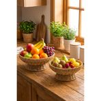 Homekolik Hasır Meyvelik 2’li Set (26 cm + 28 cm) | Doğal El Örgüsü Meyve Sepeti | Ayaklı Mutfak Sunumluk