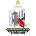HOMELION 1 TAKIM Nikel renk 40 mm Sessiz Dilli Oval Gömme İç Oda Kapı Kilidi