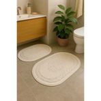 HOMEMOME Pamuklu Oval Banyo Paspası 2'li Takım Ekru 60*100 & 50*60