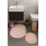 HOMEMOME Pamuklu Oval Banyo Paspası 2'li Takım Pudra 60*100 & 50*60