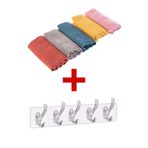 homeneeds Mikrofiber Cam ve Yüzey İz Bırakmayan Temizlik Bezi (5 Adet) + Şeffaf Duvar Askısı - 6'lı