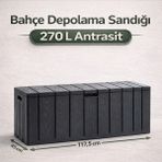 Homenter Bahçe Depolama Sandığı 270 L | Kilit Yuvalı | Dış Mekan Uyumlu | Antrasit