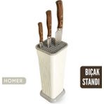 Homer Universal Bıçak Standı ve Organizeri - Yıkanabilir Izgaralı Tezgah Üstü Bıçaklık (Tüm Bıçaklara Uygun) - Krem