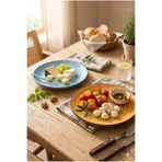 Homerest Gastro Blue & Orange 2 Kişilik Peynir ve Atıştırmalık Sunum Tabak Seti - Modern El Boyama
