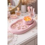 Homesinti El Yapımı Beyaz 20cm Tepsi ve Lotus Mumluk Seti | Kahve & Takı Sunum dekoratif Tepsi hediyelik
